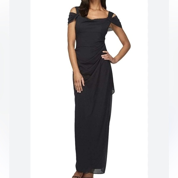 Alex Evenings - 132156 Cowl Neck Sheath Dress With Overlay Skirt black 14 P New - Picture 10 of 10